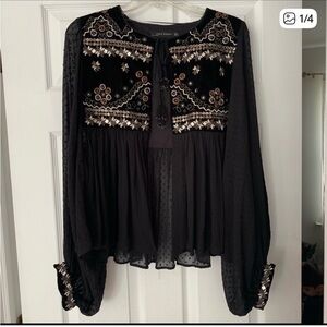 Zara Black Blouse with Gold Embroidery